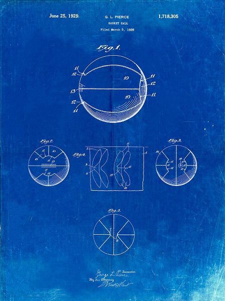 Borders, Cole 아티스트의 PP222-Faded Blueprint Basketball 1929 Game Ball Patent Poster작품입니다.