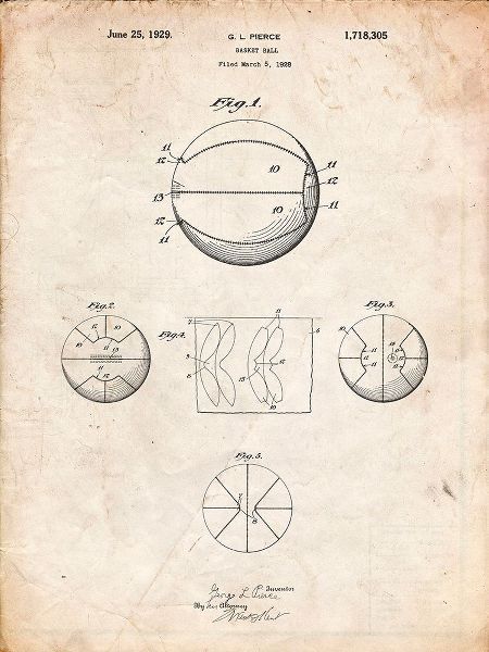 Borders, Cole 아티스트의 PP222-Vintage Parchment Basketball 1929 Game Ball Patent Poster작품입니다.