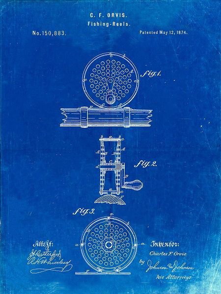 Borders, Cole 아티스트의 PP225-Faded Blueprint Orvis 1874 Fly Fishing Reel Patent Poster작품입니다.