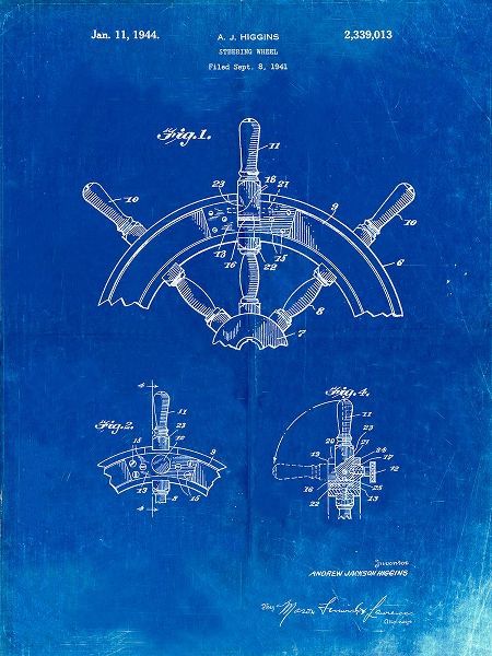 Borders, Cole 아티스트의 PP228-Faded Blueprint Ship Steering Wheel Patent Poster작품입니다.