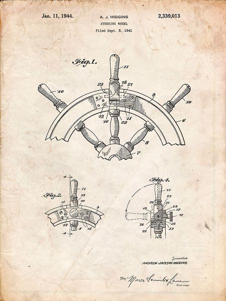 Borders, Cole 아티스트의 PP228-Vintage Parchment Ship Steering Wheel Patent Poster작품입니다.