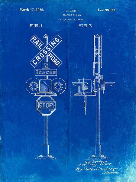 Borders, Cole 아티스트의 PP231-Faded Blueprint Railroad Crossing Signal Patent Poster작품입니다.