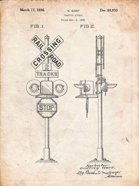 Borders, Cole 아티스트의 PP231-Vintage Parchment Railroad Crossing Signal Patent Poster작품입니다.