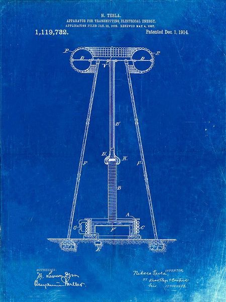 Borders, Cole 아티스트의 PP241-Faded Blueprint Tesla Energy Transmitter Patent Poster작품입니다.