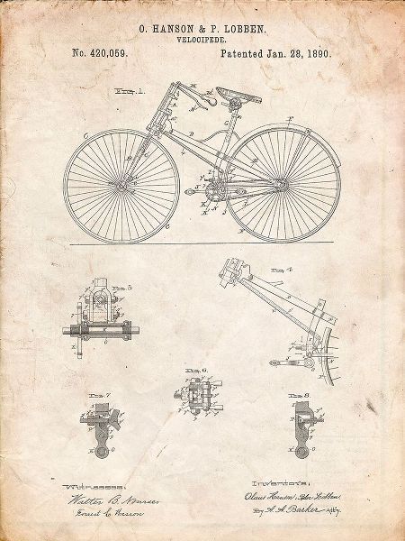 Borders, Cole 아티스트의 PP248-Vintage Parchment Bicycle 1890 Patent Poster작품입니다.