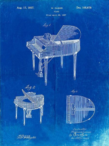 Borders, Cole 아티스트의 PP252-Faded Blueprint Wurlitzer Butterfly Model 235 Piano Patent Poster작품입니다.