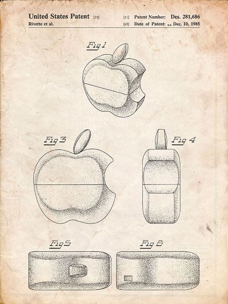 Borders, Cole 아티스트의 PP260-Vintage Parchment Apple Logo Flip Phone Patent Poster작품입니다.