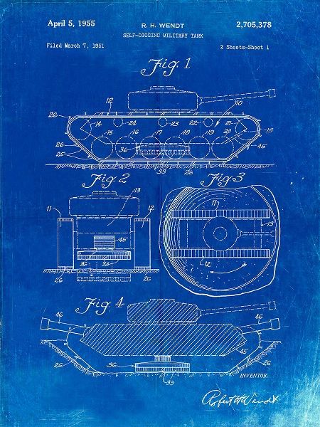 Borders, Cole 아티스트의 PP262-Faded Blueprint Military Self Digging Tank Patent Poster작품입니다.