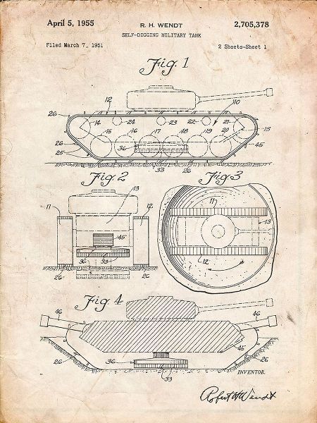 Borders, Cole 아티스트의 PP262-Vintage Parchment Military Self Digging Tank Patent Poster작품입니다.