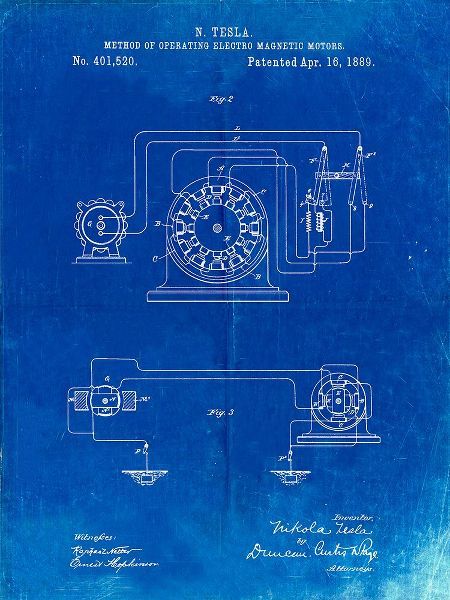 Borders, Cole 아티스트의 PP264-Faded Blueprint Tesla Operating Electric Motors Map Poster작품입니다.