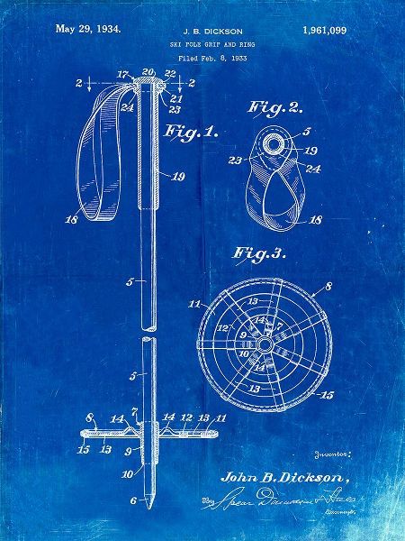Borders, Cole 아티스트의 PP270-Faded Blueprint Vintage Ski Pole Patent Poster작품입니다.
