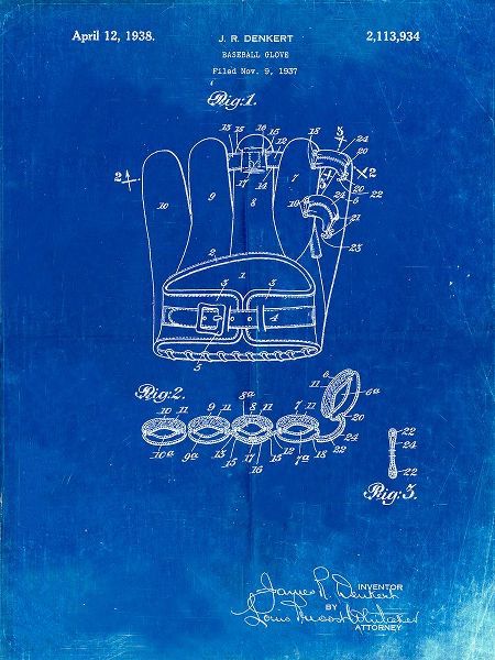 Borders, Cole 아티스트의 PP272-Faded Blueprint Denkert Baseball Glove Patent Poster작품입니다.
