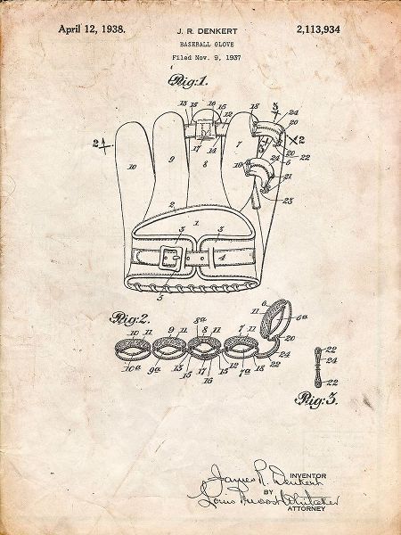 Borders, Cole 아티스트의 PP272-Vintage Parchment Denkert Baseball Glove Patent Poster작품입니다.