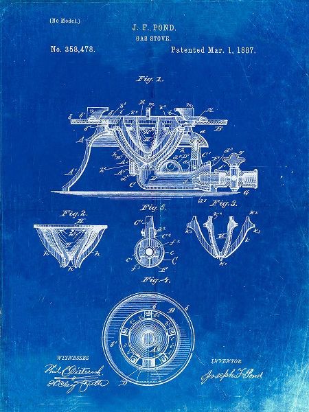 Borders, Cole 아티스트의 PP274-Faded Blueprint Gas Stove Range 1887 Patent Poster작품입니다.