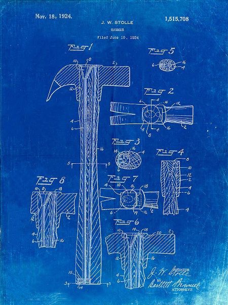 Borders, Cole 아티스트의 PP275-Faded Blueprint Claw Hammer Patent Poster작품입니다.