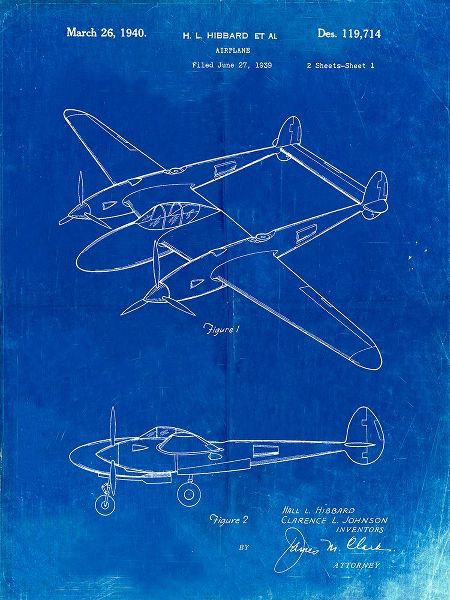 Borders, Cole 아티스트의 PP277-Faded Blueprint Lockheed P-38 Lightning Patent Poster작품입니다.