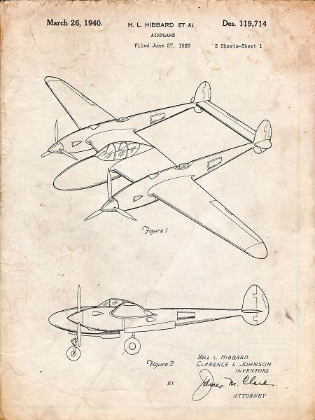 Borders, Cole 아티스트의 PP277-Vintage Parchment Lockheed P-38 Lightning Patent Poster작품입니다.