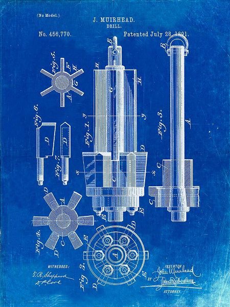 Borders, Cole 아티스트의 PP280-Faded Blueprint Mining Drill Tool 1891 Patent Poster작품입니다.