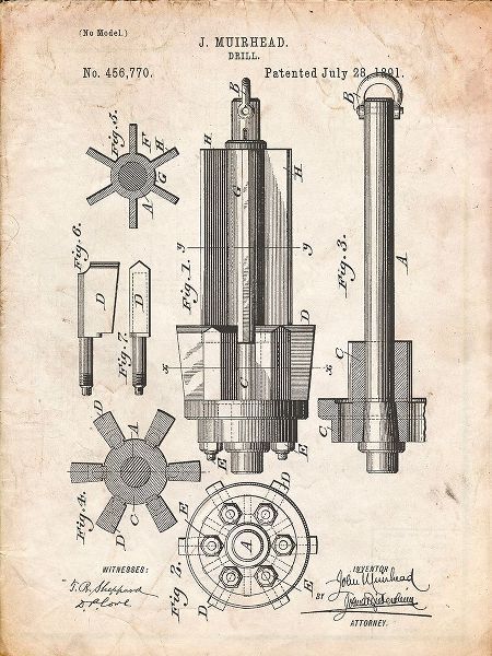 Borders, Cole 아티스트의 PP280-Vintage Parchment Mining Drill Tool 1891 Patent Poster작품입니다.