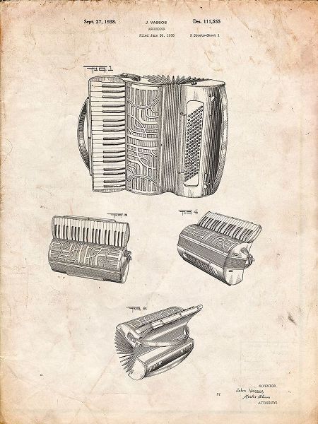 Borders, Cole 아티스트의 PP283-Vintage Parchment Accordion Patent Poster작품입니다.