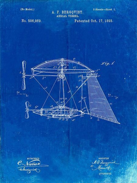 Borders, Cole 아티스트의 PP287-Faded Blueprint Aerial Vessel Side View Patent Poster작품입니다.