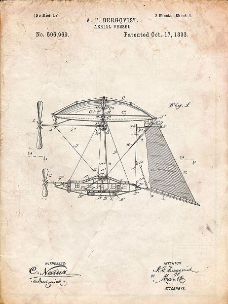 Borders, Cole 아티스트의 PP287-Vintage Parchment Aerial Vessel Side View Patent Poster작품입니다.