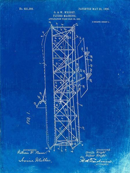 Borders, Cole 아티스트의 PP288-Faded Blueprint Wright Brothers Flying Machine Patent Poster작품입니다.