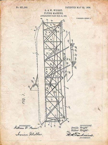 Borders, Cole 아티스트의 PP288-Vintage Parchment Wright Brothers Flying Machine Patent Poster작품입니다.