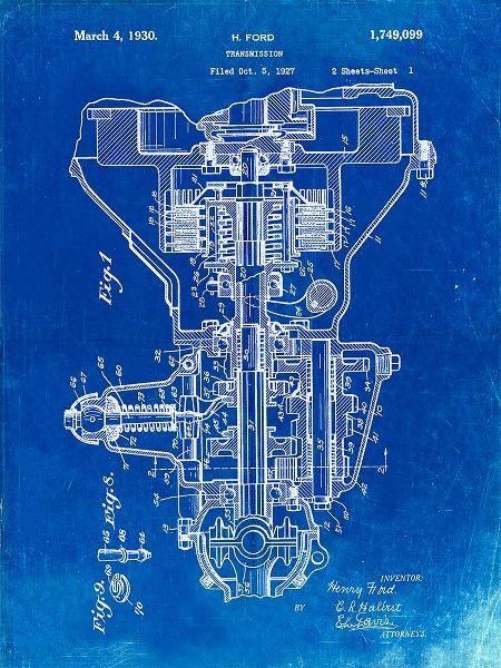 Borders, Cole 아티스트의 PP289-Faded Blueprint Henry Ford Transmission Patent Poster작품입니다.