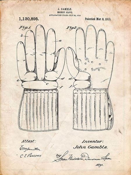 Borders, Cole 아티스트의 PP292-Vintage Parchment Vintage Hockey Glove Patent Poster작품입니다.