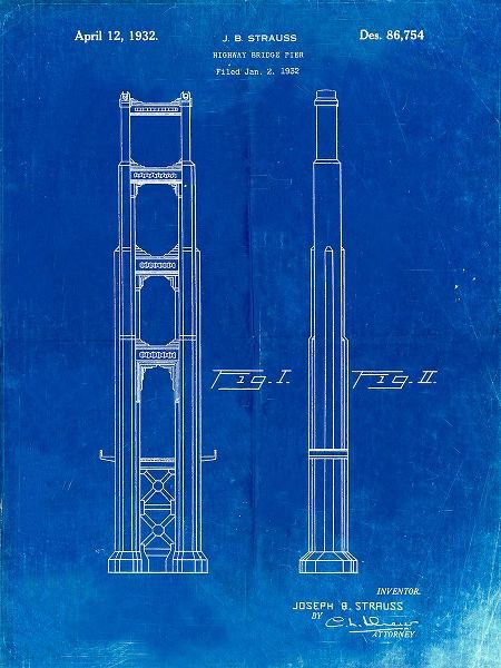 Borders, Cole 아티스트의 PP321-Faded Blueprint Golden Gate Bridge Main Tower Patent Poster작품입니다.