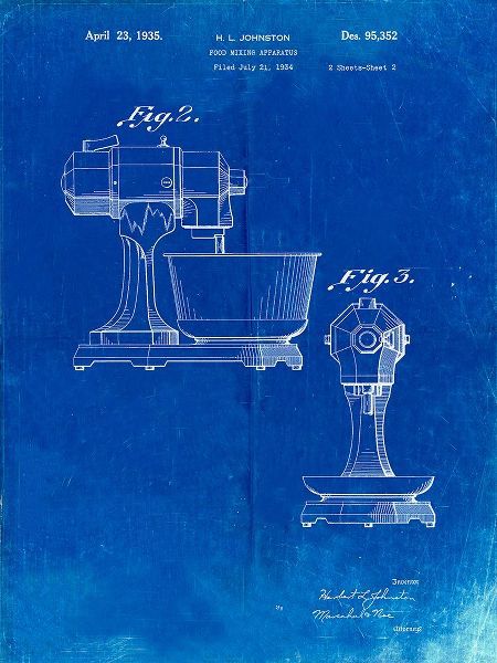 Borders, Cole 아티스트의 PP337-Faded Blueprint KitchenAid Mixer Patent Poster작품입니다.