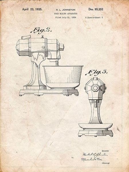 Borders, Cole 아티스트의 PP337-Vintage Parchment KitchenAid Mixer Patent Poster작품입니다.