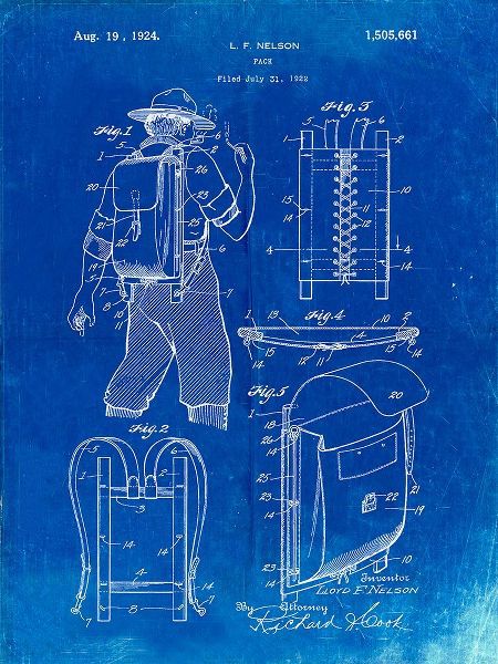 Borders, Cole 아티스트의 PP342-Faded Blueprint Trapper Nelson Backpack 1924 Patent Poster작품입니다.