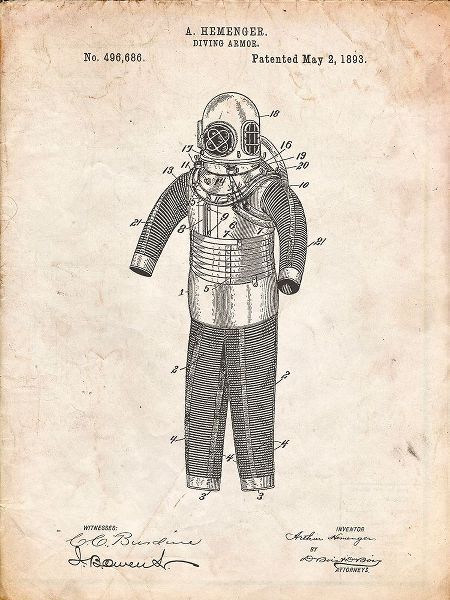 Borders, Cole 아티스트의 PP343-Vintage Parchment Hemenger Diving Armor Poster작품입니다.