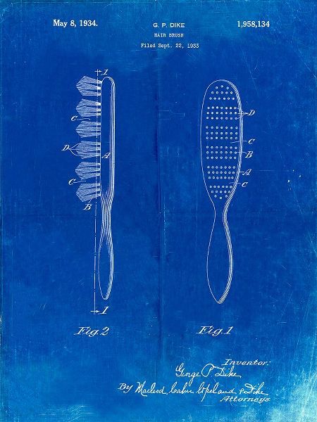 Borders, Cole 아티스트의 PP352-Faded Blueprint Wooden Hair Brush 1933 Patent Poster작품입니다.