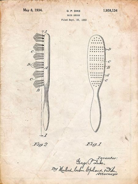 Borders, Cole 아티스트의 PP352-Vintage Parchment Wooden Hair Brush 1933 Patent Poster작품입니다.