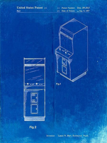 Borders, Cole 아티스트의 PP357-Faded Blueprint Arcade Game Cabinet Front Figure Patent Poster작품입니다.