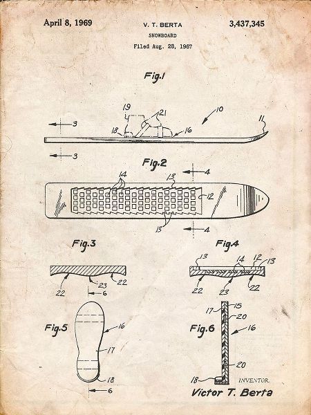 Borders, Cole 아티스트의 PP358-Vintage Parchment Berta Magnetic Boot Snowboard Patent Poster작품입니다.