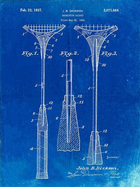 Borders, Cole 아티스트의 PP382-Faded Blueprint Badminton Racket 1937 Patent Poster작품입니다.