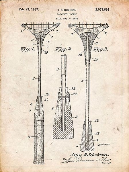 Borders, Cole 아티스트의 PP382-Vintage Parchment Badminton Racket 1937 Patent Poster작품입니다.