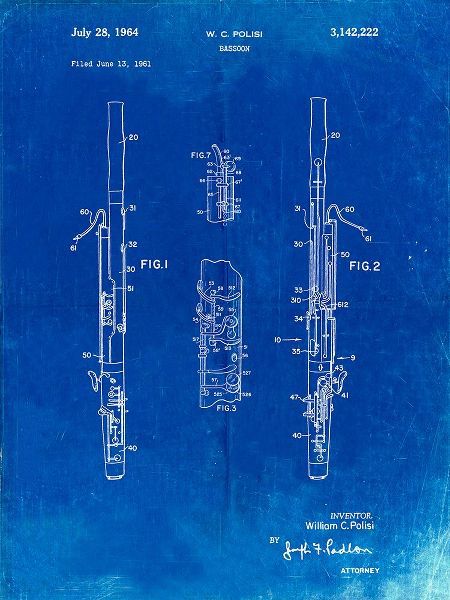 Borders, Cole 아티스트의 PP392-Faded Blueprint Bassoon Patent Poster작품입니다.