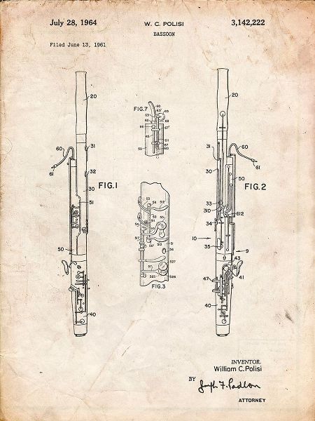 Borders, Cole 아티스트의 PP392-Vintage Parchment Bassoon Patent Poster작품입니다.