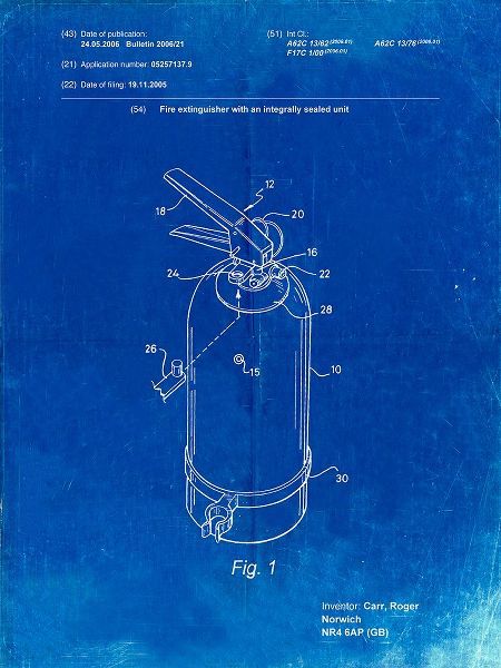 Borders, Cole 아티스트의 PP396-Faded Blueprint Modern Fire Extinguisher Patent Poster작품입니다.