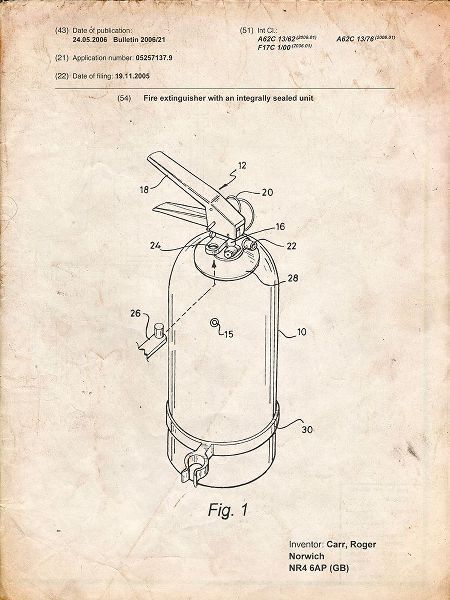 Borders, Cole 아티스트의 PP396-Vintage Parchment Modern Fire Extinguisher Patent Poster작품입니다.