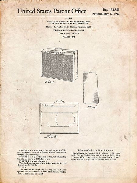 Borders, Cole 아티스트의 PP405-Vintage Parchment Fender 1962 Pro Amp Patent Poster작품입니다.