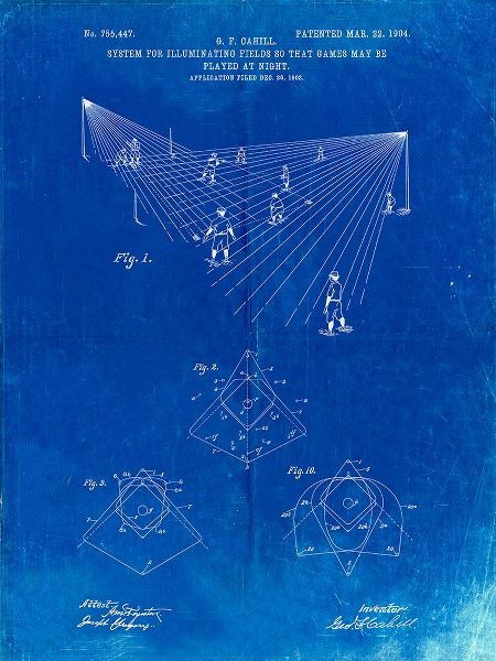 Borders, Cole 아티스트의 PP416-Faded Blueprint Baseball Field Lights Patent Poster작품입니다.