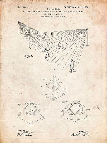 Borders, Cole 아티스트의 PP416-Vintage Parchment Baseball Field Lights Patent Poster작품입니다.