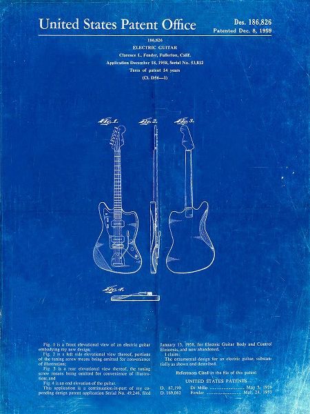 Borders, Cole 아티스트의 PP417-Faded Blueprint Fender Jazzmaster Guitar Patent Poster작품입니다.
