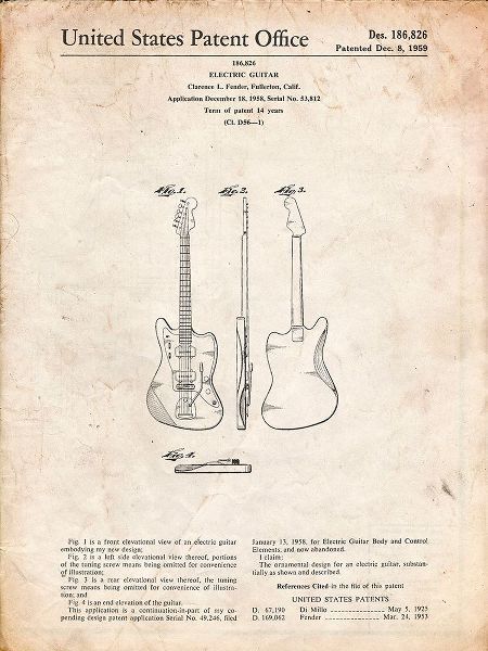 Borders, Cole 아티스트의 PP417-Vintage Parchment Fender Jazzmaster Guitar Patent Poster작품입니다.